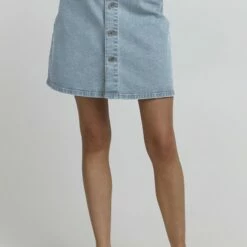 Oxmo FRIGGA - Falda Acampanada - Mid Blue Denim , Mujer