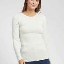 Oxmo OXMARIE - Camiseta De Manga Larga - Oyster Grey Melange , Mujer