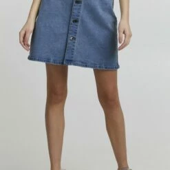 Oxmo FRIGGA - Falda Acampanada - Light Blue Denim , Mujer