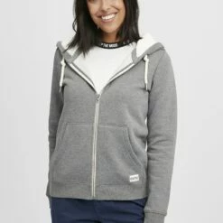 Oxmo OXBINJA - Sudadera Con Cremallera - Grey Melange, Mujer