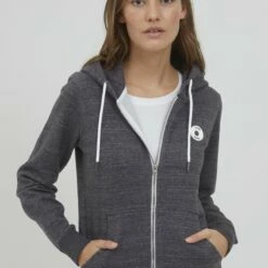 Oxmo OXHELNA - Sudadera Con Cremallera - Black Melange , Mujer