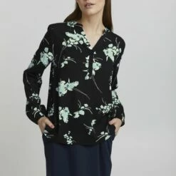 Oxmo ELVY - Blusa - Black Mix, Mujer